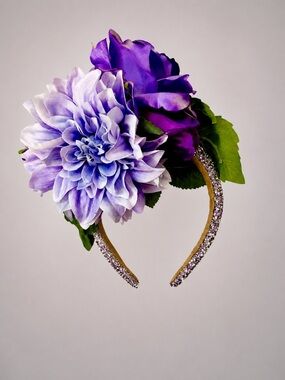 Decorative Purple Floral Fascinator Headband with Crystal Accents